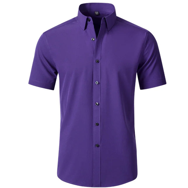 Summer Men's Short Sleeve Dress Shirt - Anti-Wrinkle, Elastic Fit