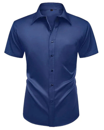 Summer Men's Short Sleeve Dress Shirt - Anti-Wrinkle, Elastic Fit