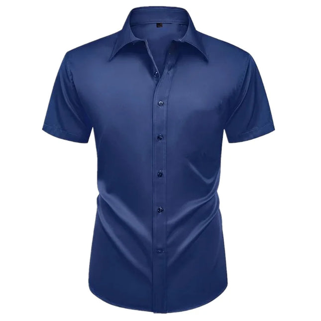 Summer Men's Short Sleeve Dress Shirt - Anti-Wrinkle, Elastic Fit