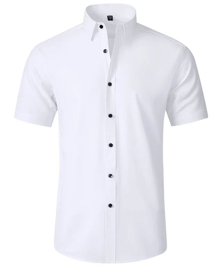 Summer Men's Short Sleeve Dress Shirt - Anti-Wrinkle, Elastic Fit