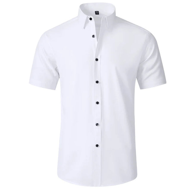 Summer Men's Short Sleeve Dress Shirt - Anti-Wrinkle, Elastic Fit
