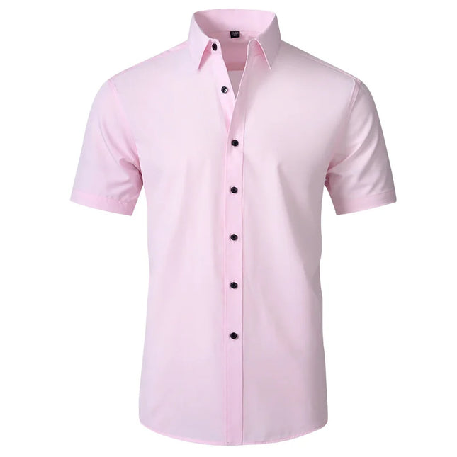 Summer Men's Short Sleeve Dress Shirt - Anti-Wrinkle, Elastic Fit