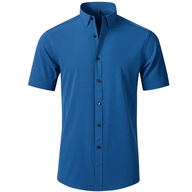 Summer Men's Short Sleeve Dress Shirt - Anti-Wrinkle, Elastic Fit