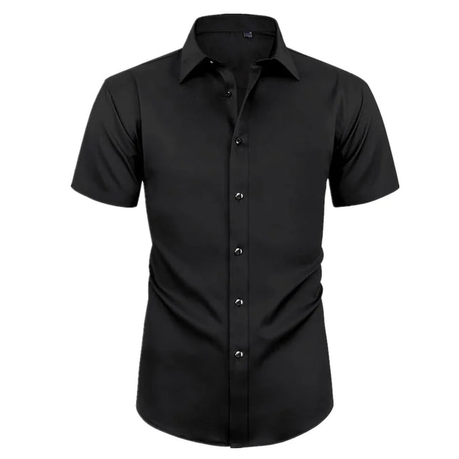 Summer Men's Short Sleeve Dress Shirt - Anti-Wrinkle, Elastic Fit