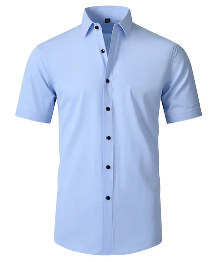 Summer Men's Short Sleeve Dress Shirt - Anti-Wrinkle, Elastic Fit