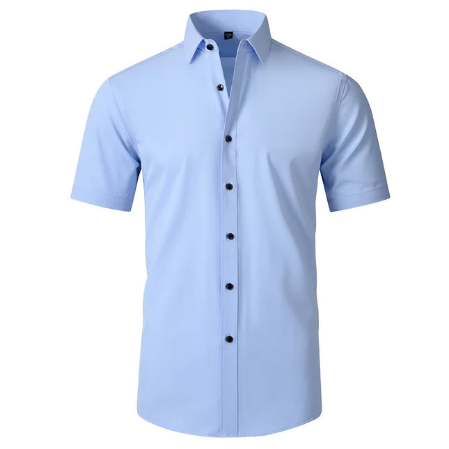 Summer Men's Short Sleeve Dress Shirt - Anti-Wrinkle, Elastic Fit