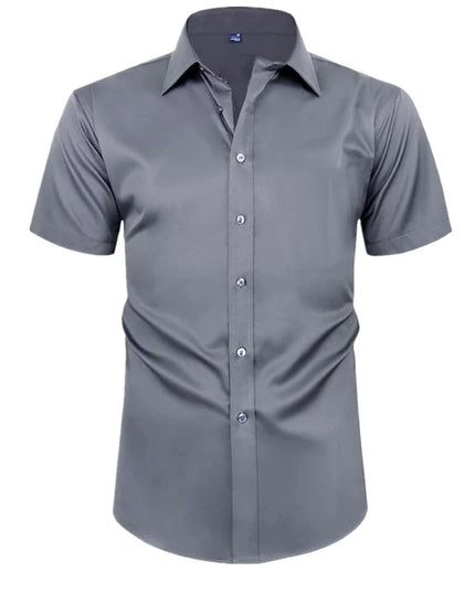 Summer Men's Short Sleeve Dress Shirt - Anti-Wrinkle, Elastic Fit