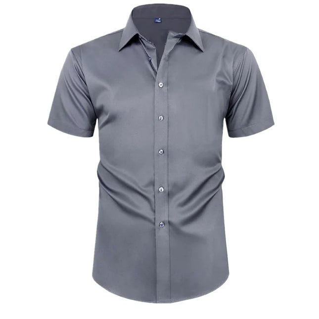 Summer Men's Short Sleeve Dress Shirt - Anti-Wrinkle, Elastic Fit