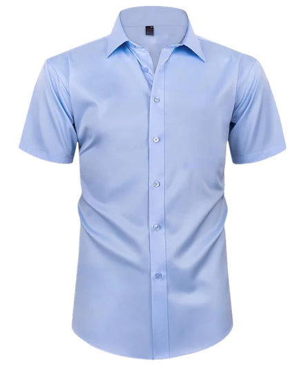 Summer Men's Short Sleeve Dress Shirt - Anti-Wrinkle, Elastic Fit