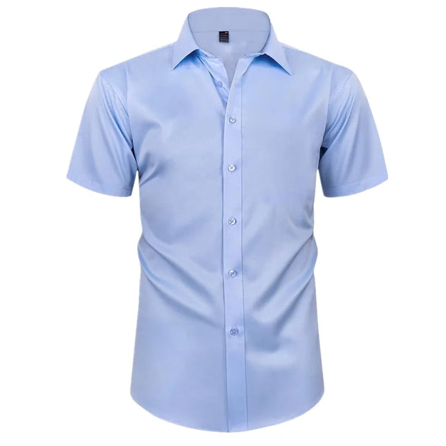 Summer Men's Short Sleeve Dress Shirt - Anti-Wrinkle, Elastic Fit