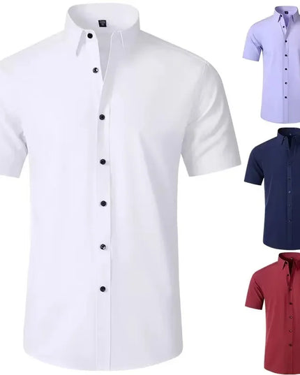 Summer Men's Short Sleeve Dress Shirt - Anti-Wrinkle, Elastic Fit