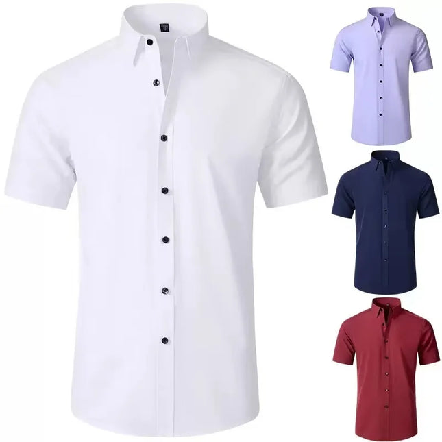 Summer Men's Short Sleeve Dress Shirt - Anti-Wrinkle, Elastic Fit