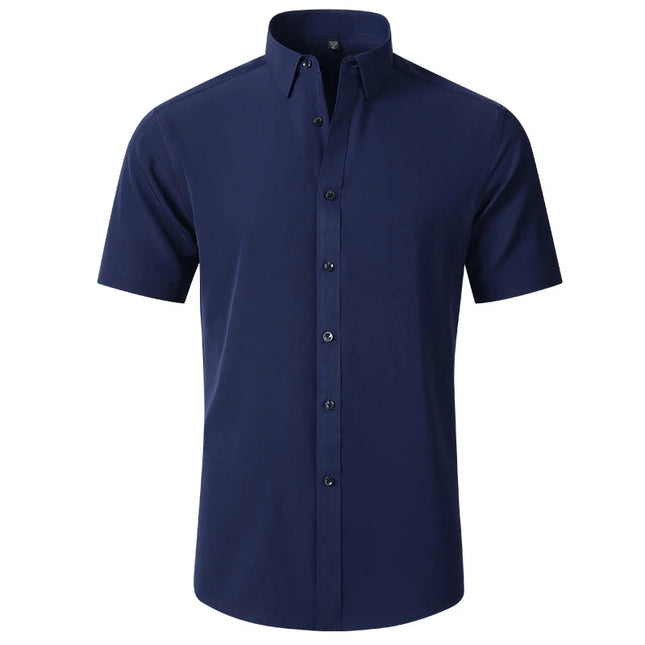 Summer Men's Short Sleeve Dress Shirt - Anti-Wrinkle, Elastic Fit