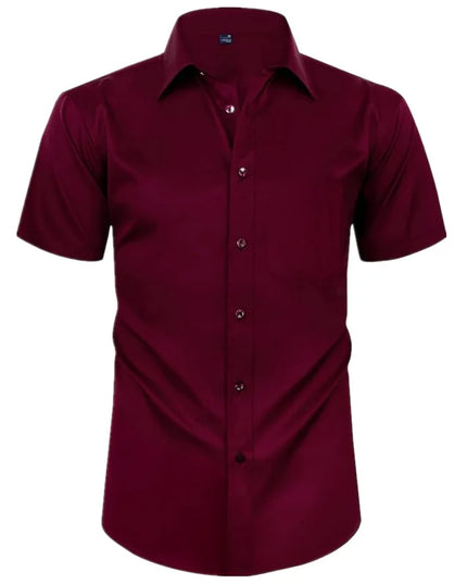 Summer Men's Short Sleeve Dress Shirt - Anti-Wrinkle, Elastic Fit