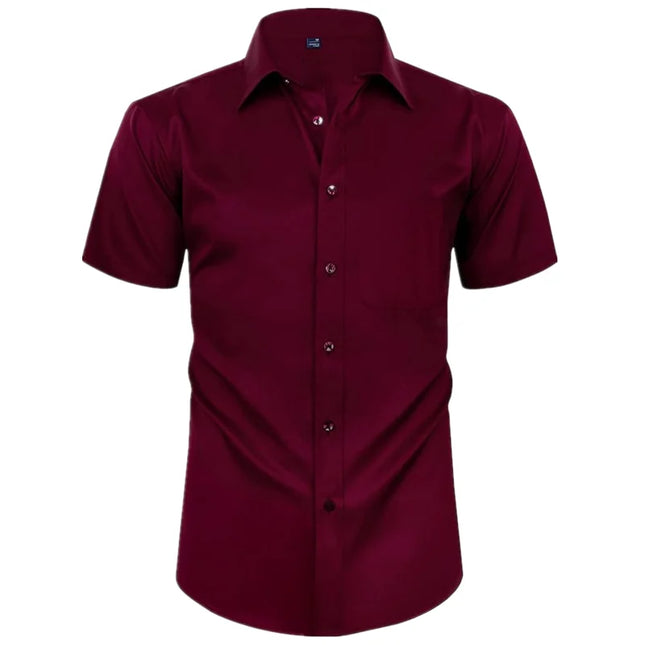 Summer Men's Short Sleeve Dress Shirt - Anti-Wrinkle, Elastic Fit