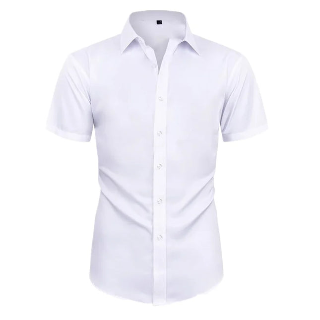 Summer Men's Short Sleeve Dress Shirt - Anti-Wrinkle, Elastic Fit