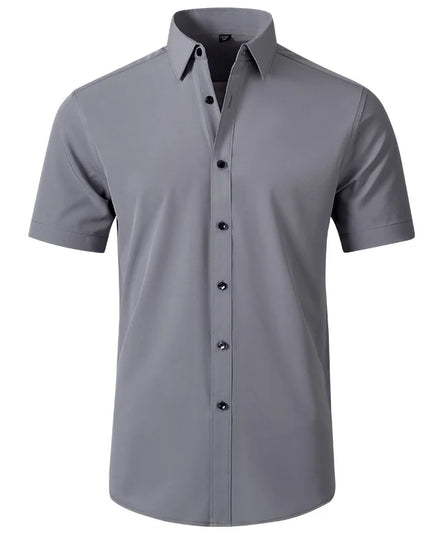 Summer Men's Short Sleeve Dress Shirt - Anti-Wrinkle, Elastic Fit