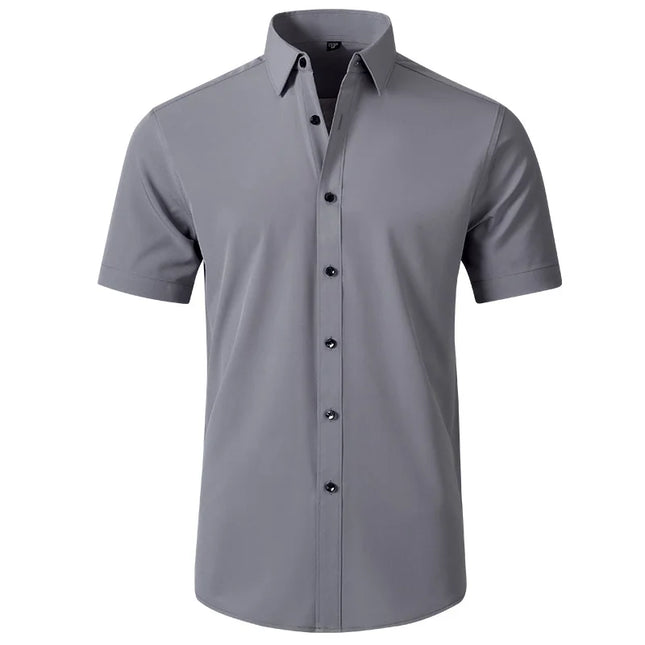 Summer Men's Short Sleeve Dress Shirt - Anti-Wrinkle, Elastic Fit