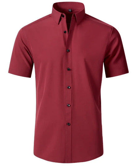 Summer Men's Short Sleeve Dress Shirt - Anti-Wrinkle, Elastic Fit