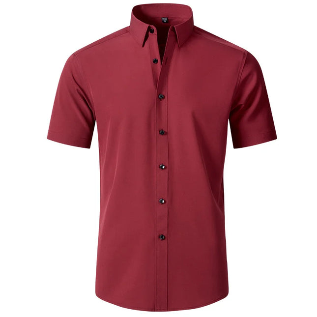 Summer Men's Short Sleeve Dress Shirt - Anti-Wrinkle, Elastic Fit