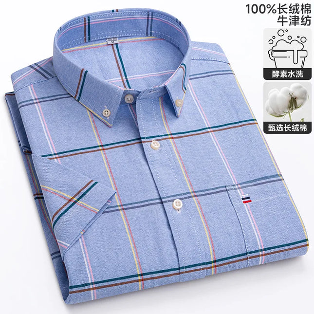 Summer Men’s Stripe Shirt - 100% Cotton Short Sleeve Oxford Top