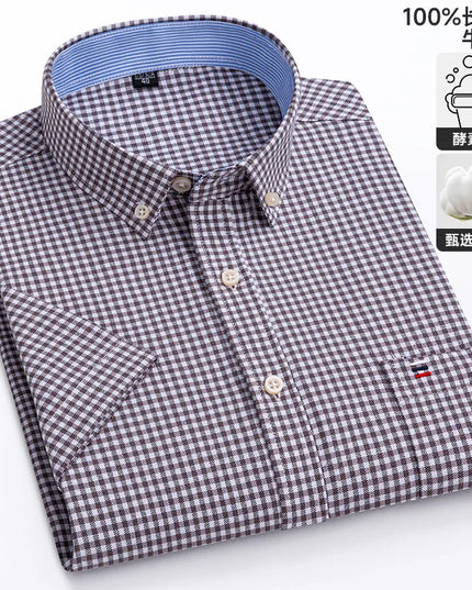 Summer Men’s Stripe Shirt - 100% Cotton Short Sleeve Oxford Top