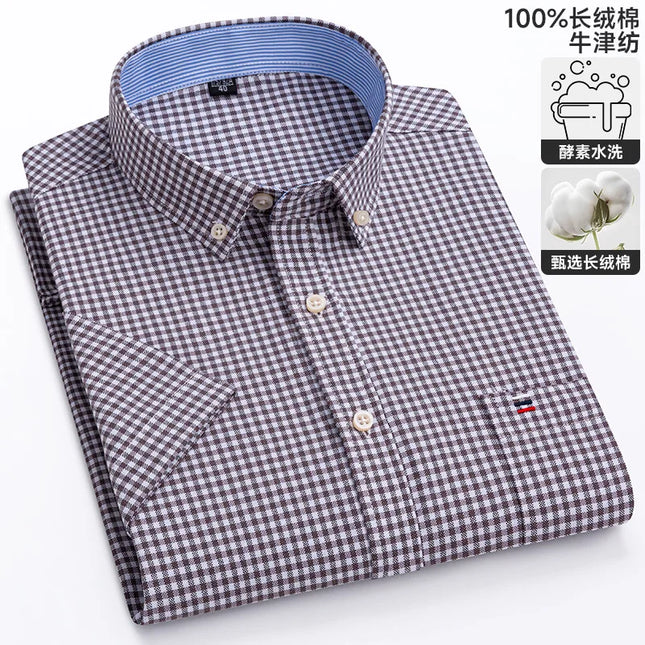 Summer Men’s Stripe Shirt - 100% Cotton Short Sleeve Oxford Top