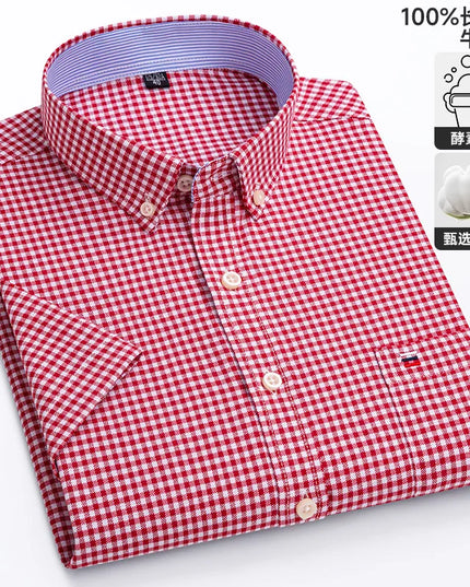 Summer Men’s Stripe Shirt - 100% Cotton Short Sleeve Oxford Top