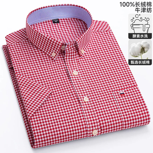 Summer Men’s Stripe Shirt - 100% Cotton Short Sleeve Oxford Top
