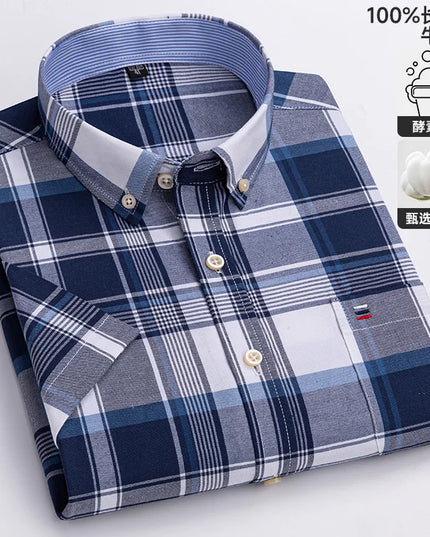 Summer Men’s Stripe Shirt - 100% Cotton Short Sleeve Oxford Top