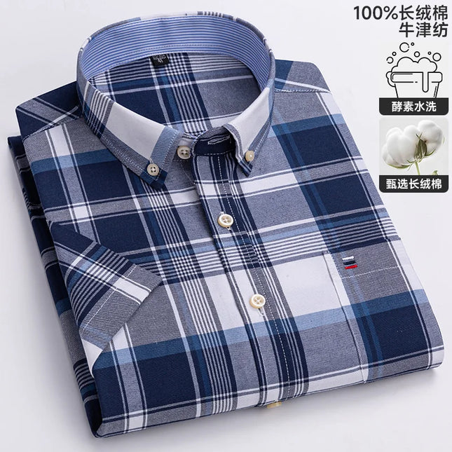 Summer Men’s Stripe Shirt - 100% Cotton Short Sleeve Oxford Top