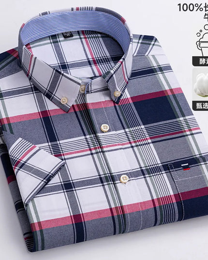 Summer Men’s Stripe Shirt - 100% Cotton Short Sleeve Oxford Top