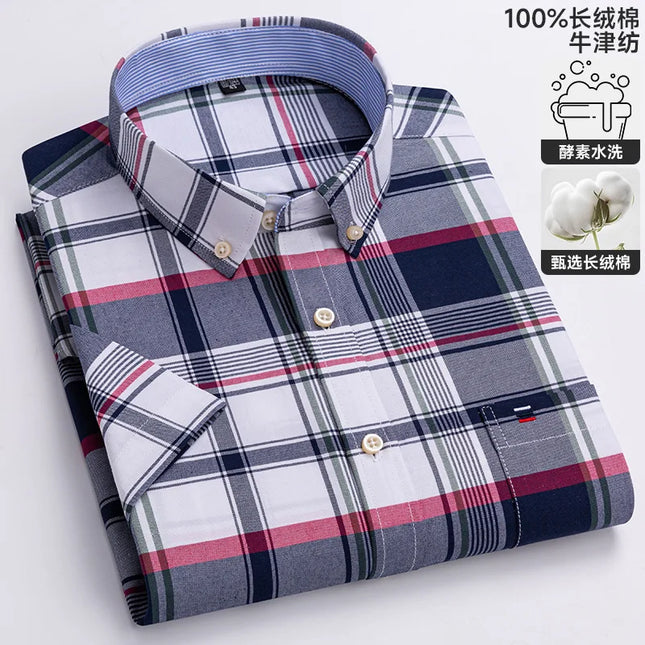 Summer Men’s Stripe Shirt - 100% Cotton Short Sleeve Oxford Top