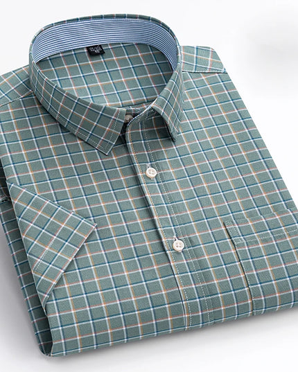 Summer Men’s Stripe Shirt - 100% Cotton Short Sleeve Oxford Top