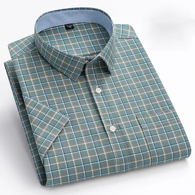 Summer Men’s Stripe Shirt - 100% Cotton Short Sleeve Oxford Top