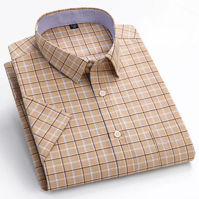 Summer Men’s Stripe Shirt - 100% Cotton Short Sleeve Oxford Top