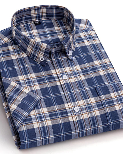 Summer Men’s Stripe Shirt - 100% Cotton Short Sleeve Oxford Top
