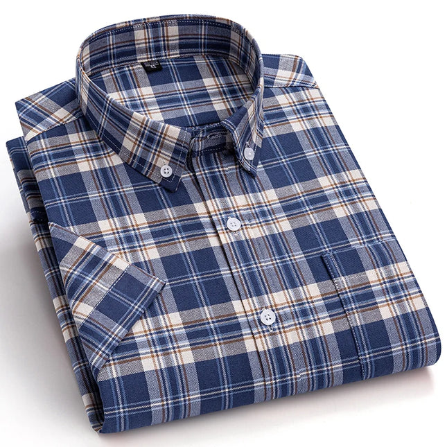 Summer Men’s Stripe Shirt - 100% Cotton Short Sleeve Oxford Top
