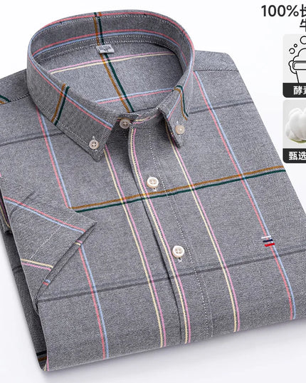 Summer Men’s Stripe Shirt - 100% Cotton Short Sleeve Oxford Top