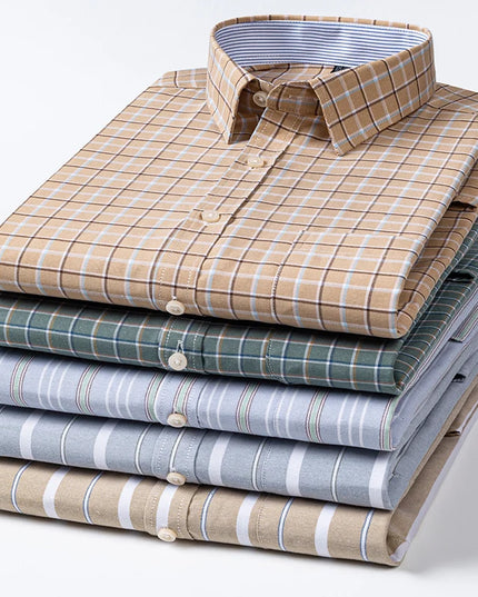 Summer Men’s Stripe Shirt - 100% Cotton Short Sleeve Oxford Top