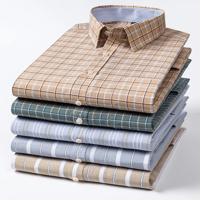 Summer Men’s Stripe Shirt - 100% Cotton Short Sleeve Oxford Top