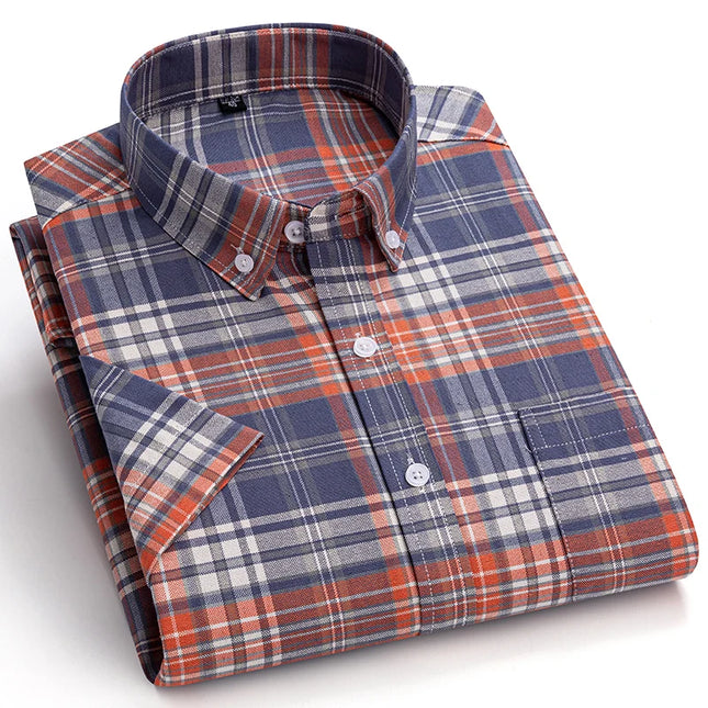 Summer Men’s Stripe Shirt - 100% Cotton Short Sleeve Oxford Top
