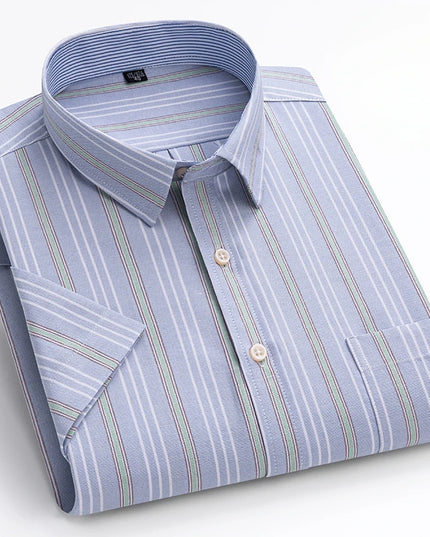 Summer Men’s Stripe Shirt - 100% Cotton Short Sleeve Oxford Top