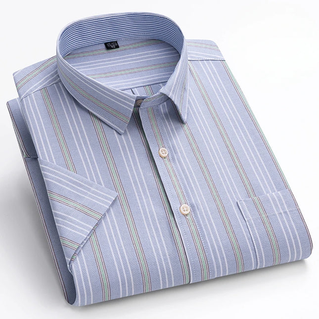 Summer Men’s Stripe Shirt - 100% Cotton Short Sleeve Oxford Top