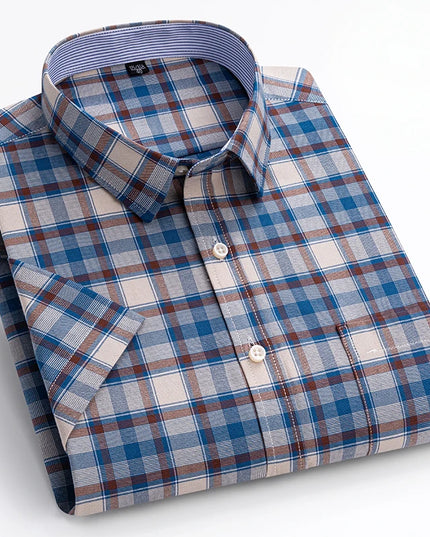 Summer Men’s Stripe Shirt - 100% Cotton Short Sleeve Oxford Top