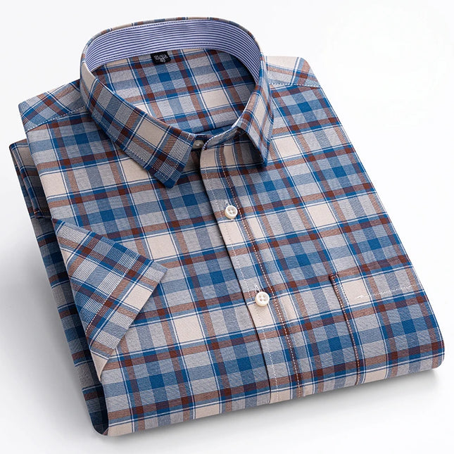 Summer Men’s Stripe Shirt - 100% Cotton Short Sleeve Oxford Top