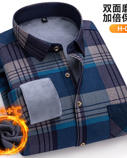 Thickened Men's Plaid Fleece Shirt - Warm Long Sleeve Winter Wear