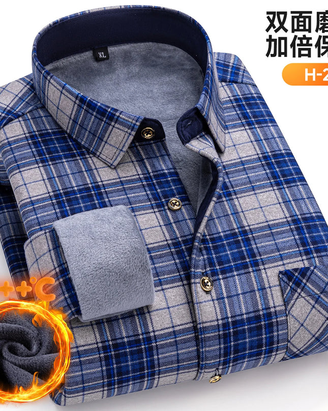 Thickened Men's Plaid Fleece Shirt - Warm Long Sleeve Winter Wear