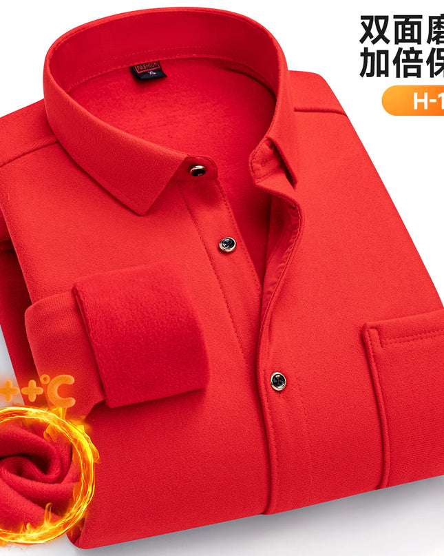 Thickened Men's Plaid Fleece Shirt - Warm Long Sleeve Winter Wear