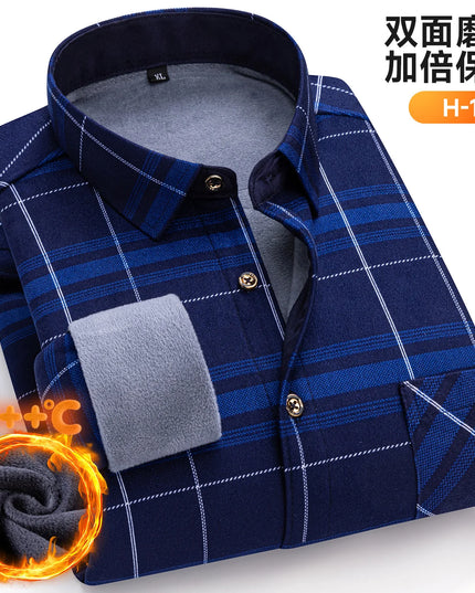 Thickened Men's Plaid Fleece Shirt - Warm Long Sleeve Winter Wear